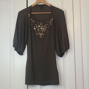 Escada Cashmere Silk Blend Beaded Knit Top Olive Moss Green XS